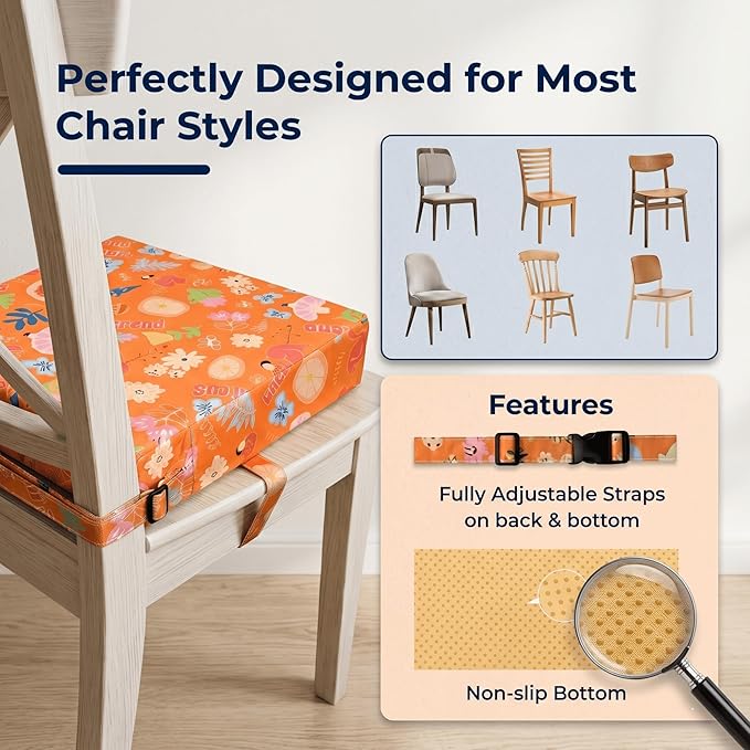 Toddler Booster Seat for Dining Table,Portable Kids Booster Seat - Adjustable, Non-Slip, Lightweight & Easy to Clean(Orange)