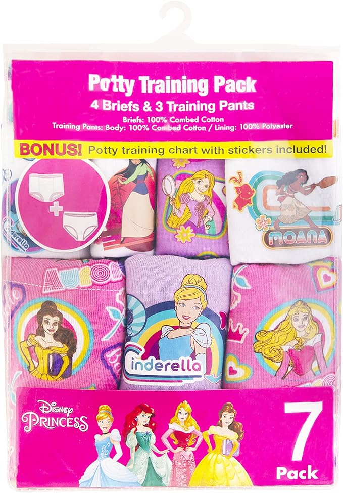 Disney girls Princess Toddler Potty Training Pant and Starter Kit Includes Stickers & Tracking Chart Sizes 2t, 3t, 4t