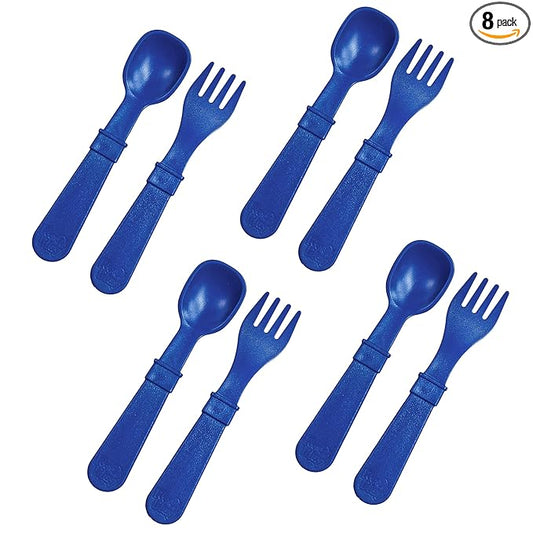 Re-Play Toddler Forks and Spoons Set - 4x4 Utensils Set for Kids - Dishwasher and Microwave Safe - Made in USA - Set of 8-5.8" x 1.2" x 0.2" - Navy Blue
