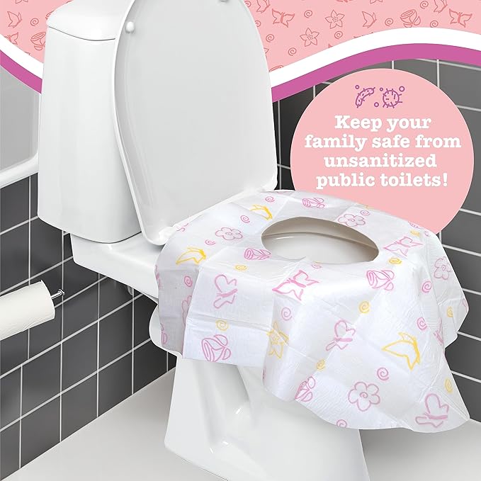 Potty Shields Toilet Seat Covers Disposable (20 Pack, Floral) - XL Waterproof Toilet Cover for Toddlers, Kids & Adults - Portable & Individually Wrapped for Travel, Potty Training & Public Restrooms