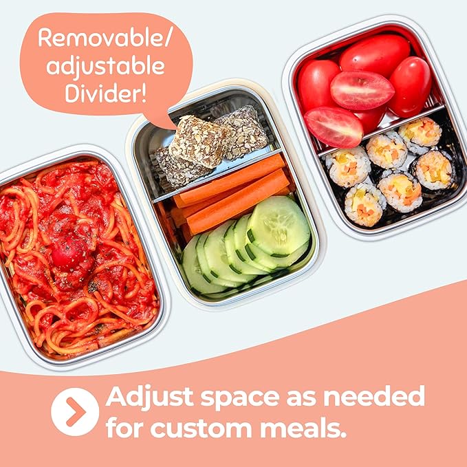 Innobaby Keepin' Fresh Stainless Steel Divided Bento Snack Box with Lid for Kids and Toddlers BPA Free, 11 oz., Blue