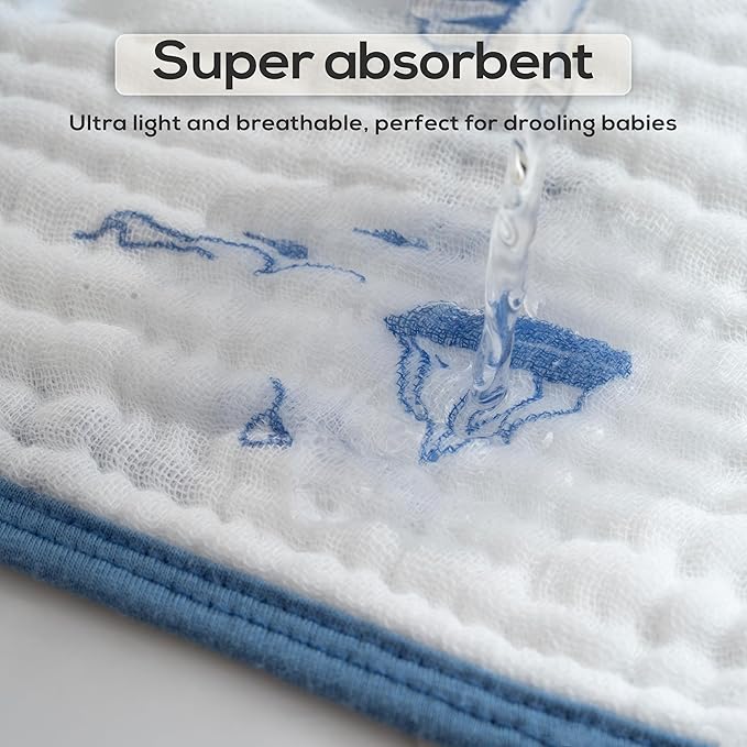 Muslin Burp Cloths, 20"x10"- Pack of 8, 6 Layers Super Soft Absorbent & Breathable 100% Cotton for Baby Drool and Messes, Burp Cloth Baby Boy and Burp Cloths Baby Girl