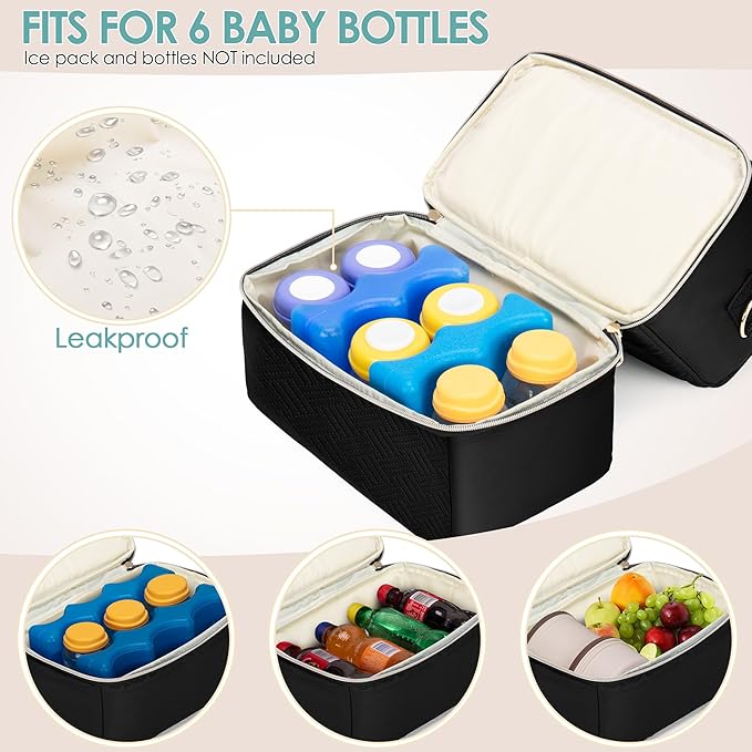 Fasrom Breast Pump Bag with Cooler Compartment Compatible with Momcozy, Medela and Willow Hands Free Pump, Pumping Tote with Waterproof Mat, Black
