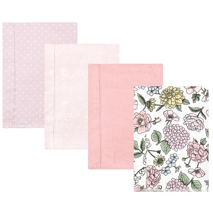 Hudson Baby Unisex Baby Cotton Flannel Burp Cloths, Vintage Blossom 4 Pack, One Size