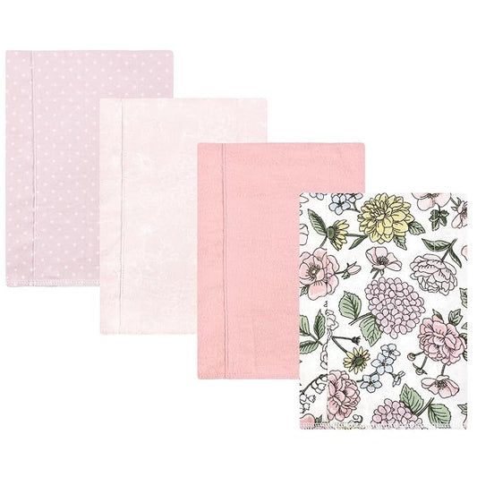 Hudson Baby Unisex Baby Cotton Flannel Burp Cloths, Vintage Blossom 4 Pack, One Size