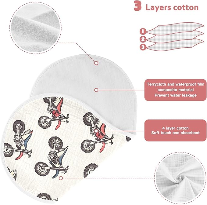 Motocross Dirt Bike Vintage Burp Cloths Baby Boys Girls Absorbent Soft Cotton Burping Cloths Rags 1 Pack
