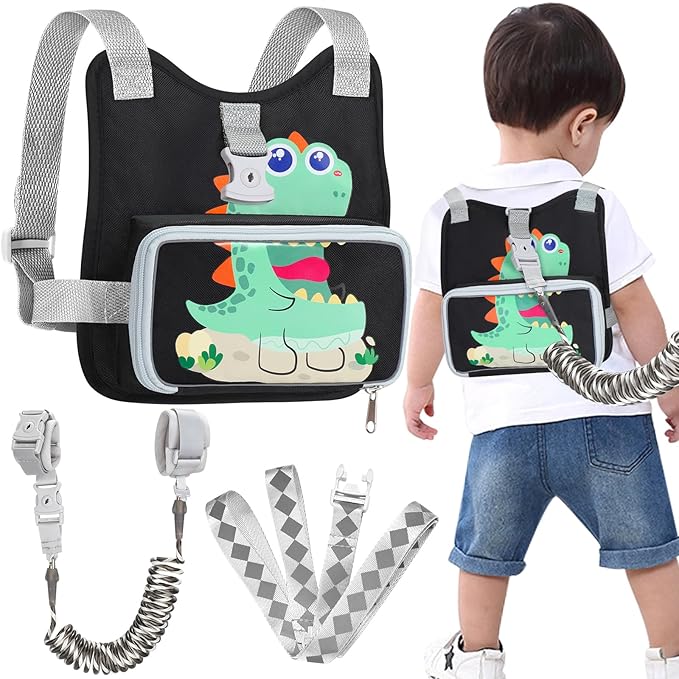 Accmor Toddler Harness Leash with Anti Lost Wrist Link, Kids Walking Harness, Child Restraints for Walking Outdoor Travel, Cute Dinosuar Portable Baby Holder Tether Wristband Strap for Boys