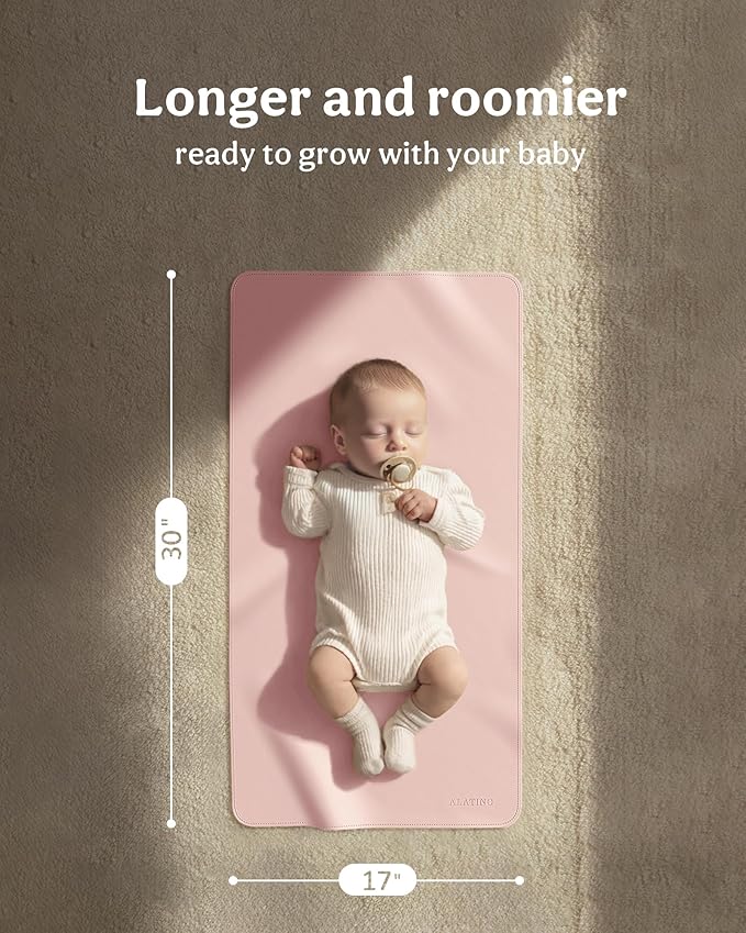 2 Pack Vegan Leather Baby Changing Mat, Large 30" x 17" Waterproof Foldable Diaper Mat, Wipe-Clean Portable Changing Pad for Travel, Home & Diaper Bag, Baby Essentials for New Moms(Beige&Light Pink)
