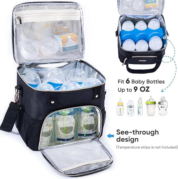 Mam Breastmilk Cooler Bag with Ice Pack for 4 Bottles - See-through Breast Pump Bag for Baby Bottles 4oz-9oz