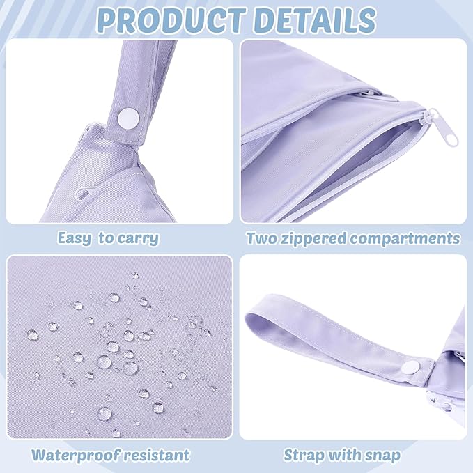Shappy 4 Pieces Wet Dry Bag for Baby Cloth Diapers Wet Diaper Bag Washable Travel Bags Reusable with 2 Pockets for Pool Yoga Gym Travel Beach Swimwear Clothes(Pink & Purple)