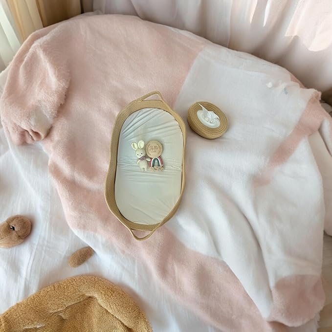 ECOADE Baby Changing Basket - Moses Basket Changing Table Topper and Thick Foam Pad with Removable Cotton Mattress Cover, 100% Cotton Boho Nursery Decor with Storage Bag