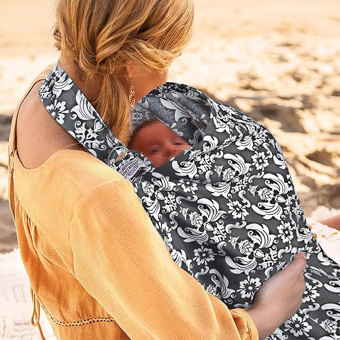 Nursing Cover for Mom Breastfeeding, Baby Privacy Nursing Covers Up Breathable Cotton with Ajustable Hoop for Mother (Grey)