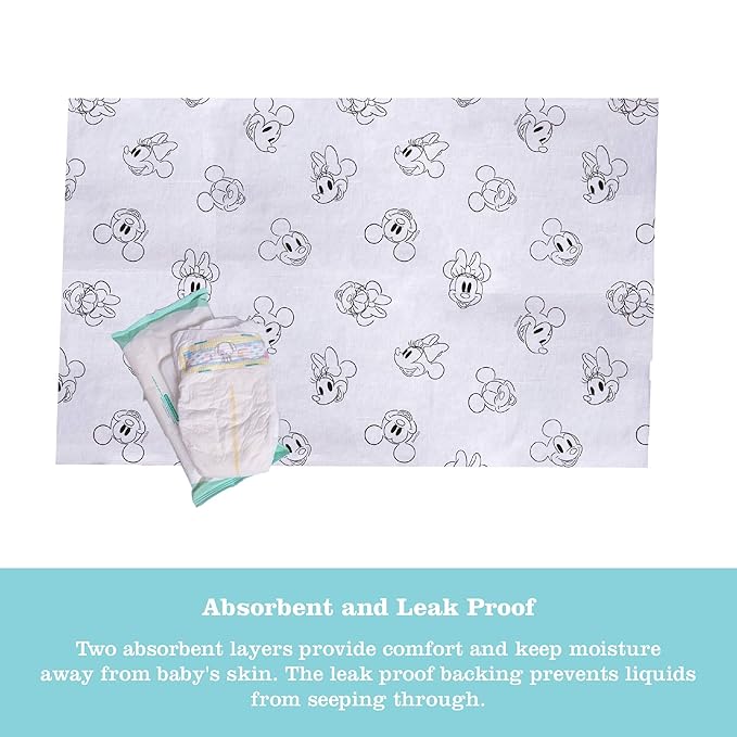 Disney Baby by J.L. Childress Disposable Changing Pads for Babies - Diaper Changing Table Covers, Baby Travel Essentials, Absorbent Liner Pads, Leak-Resistant, 26"x18"- Mickey & Minnie Mouse, 24 Count