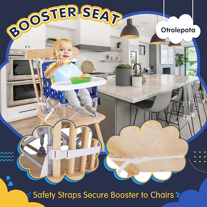 Portable Baby Chair, Folding Booster Seat with Tray for Dining Table Compact Camping Chair for Lawn Beach Travel Babies 6-36 Months