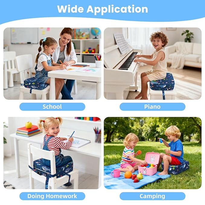 Toddler Booster Seat for Dining Table Kitchen Chair, Kids Booster Seat with Non-Slip Bottom and Adjustable Straps, 4" Detachable Washable Portable Travel Increasing Cushion (Undersea World)