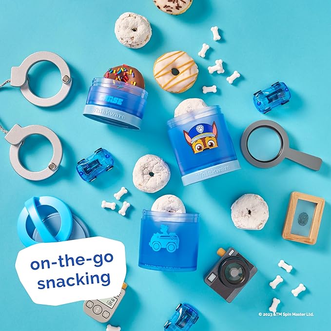 Whiskware Paw Patrol Stackable Snack Containers for Infants, Kids, and Toddlers, Durable Food Storage Containers for Daycare, Car, and Airplane Travel, Dishwasher Safe, Chase (Pack of 12)