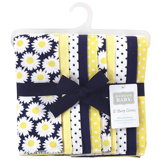 Hudson Baby Unisex Baby Cotton Flannel Burp Cloths, Daisy, One Size