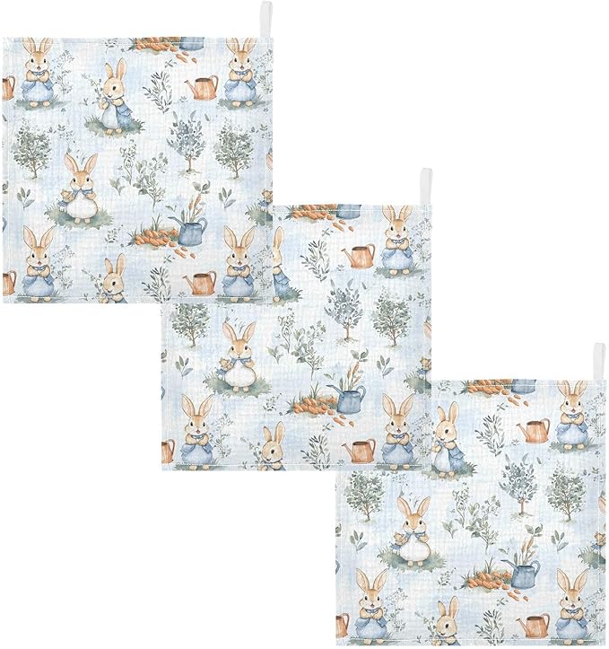 vvfelixl Baby Muslin Washcloths Peter Bunny Friend Baby Burp Cloths Cotton Babys Face Towel for Infants Soft 11.8 X 11.8 in, 3 Pack