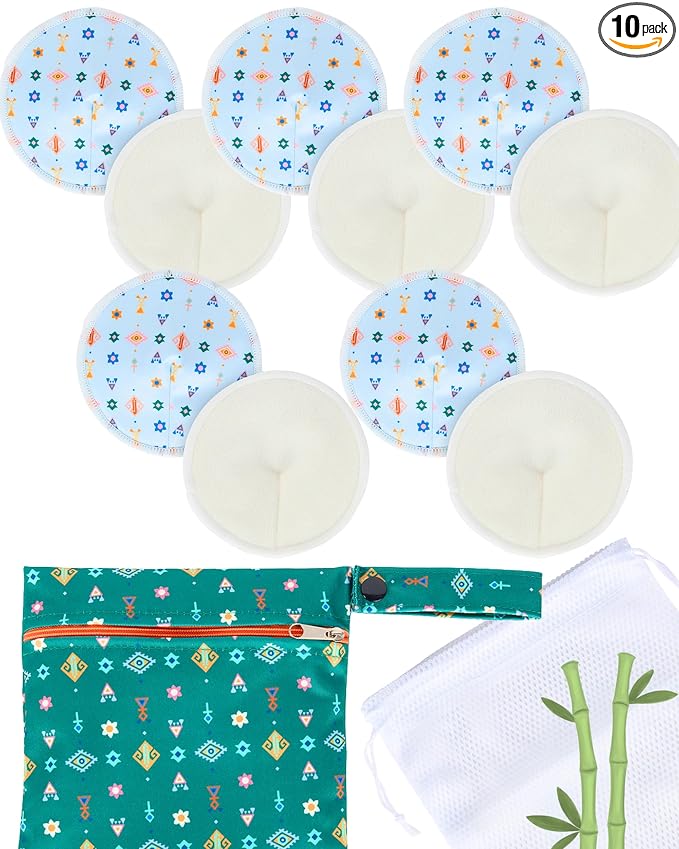 Nursing Pads - Breast Pads for Leaking Milk - Reusable & Washable Breastfeeding Pads - Stay Dry Longer - Almohadillas y Protectores de Lactancia - Viscose derived from Bamboo - 10 Pads