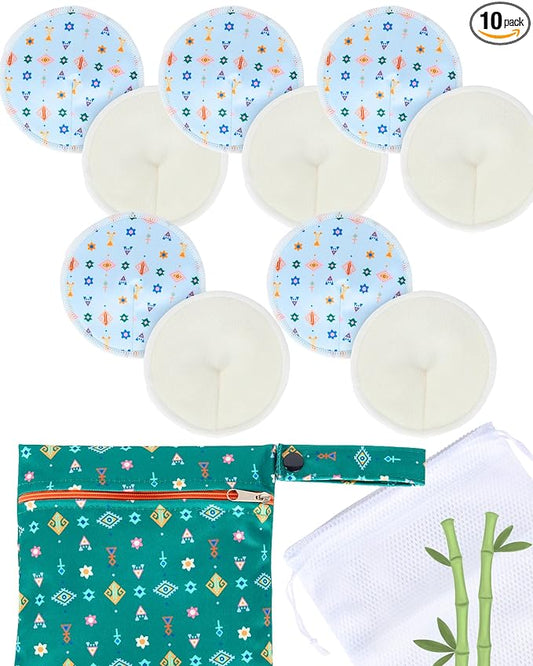 Nursing Pads - Breast Pads for Leaking Milk - Reusable & Washable Breastfeeding Pads - Stay Dry Longer - Almohadillas y Protectores de Lactancia - Viscose derived from Bamboo - 10 Pads