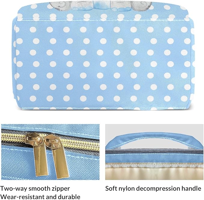 Elephant Polka Dot Blue Diaper Backpack with Name Custom Backpack Mommy Nappy Baby Bag Waterproof Casual Travel Daypack Tote Bag for Mom Dad