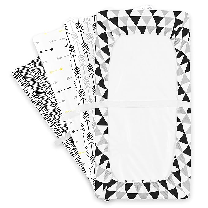 Changing Pad Cover – Baby Changing Pad Covers 4 Pack – Boy or Girl Changing Pad Cover – Pure Jersey Machine Washable Black and White Changing Table Cover – Diaper Changing Pad Cover Sheets