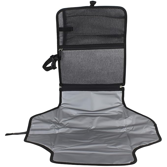 BODHI Baby Portable Water Resistant Diaper Changing Pad & Diaper Changing Kit Travel Bag Baby Station On The Go, Mid Gray Chambray