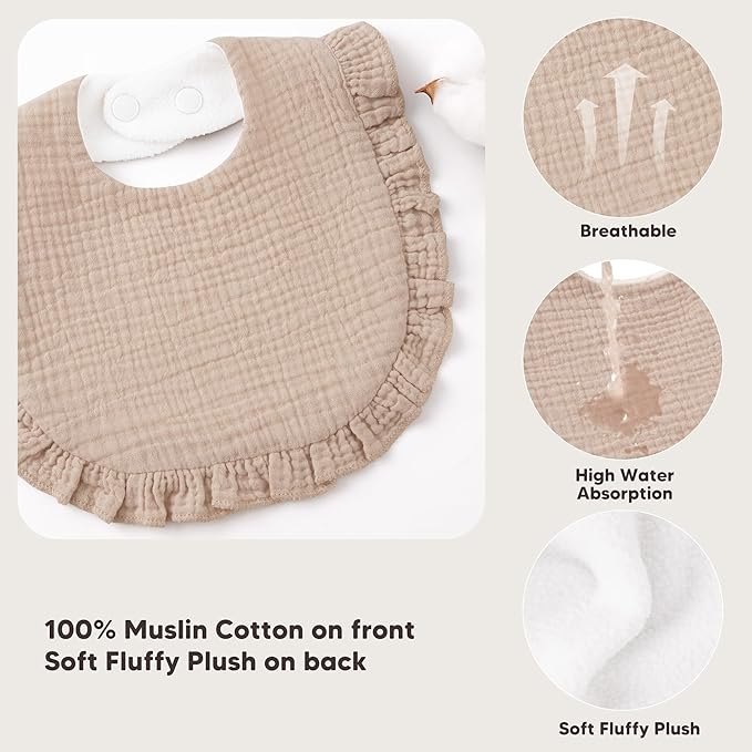 Bearmoss 8 Pack Muslin Baby Bibs for Drooling and Teething, Soft Bibs for Girls, Boys, Newborn