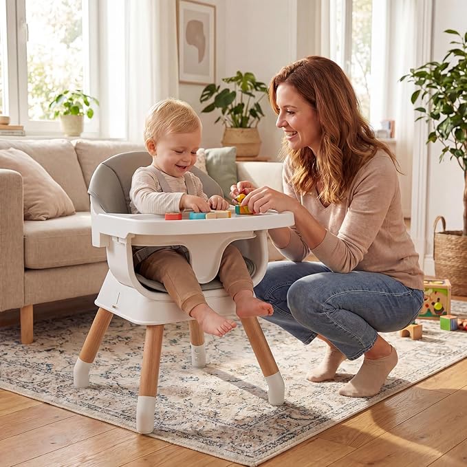 BABY JOY High Chair, 9-in-1 Convertible Highchairs for Babies and Toddlers, Booster Seat | Table & Chair Set | Stool, Adjustable Legs, Removable Tray, Safety Harness & PU Cushion (Gray)