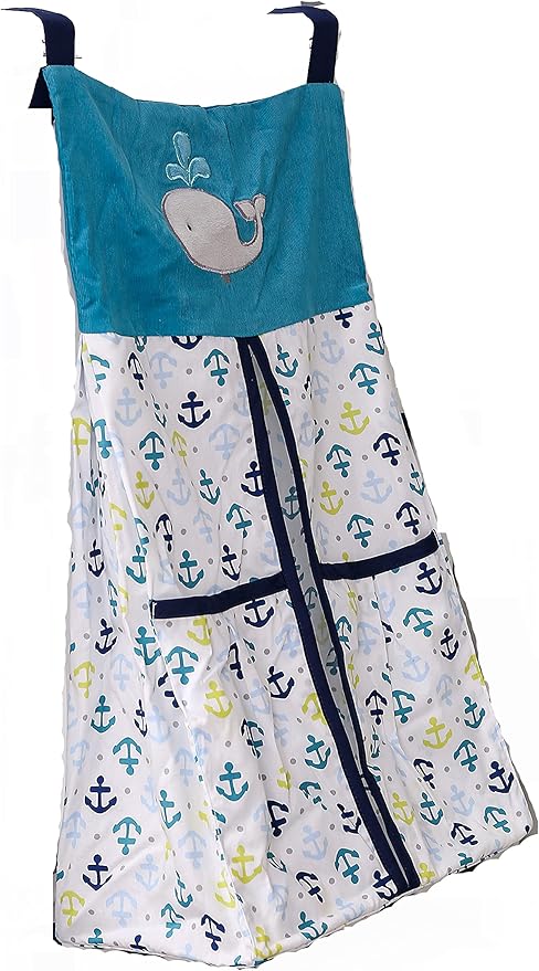 Embroidery Crib Diaper Stacker Blue Whale Arrow Crib Diaper Hanging Bag (Blue Whale Arrow)