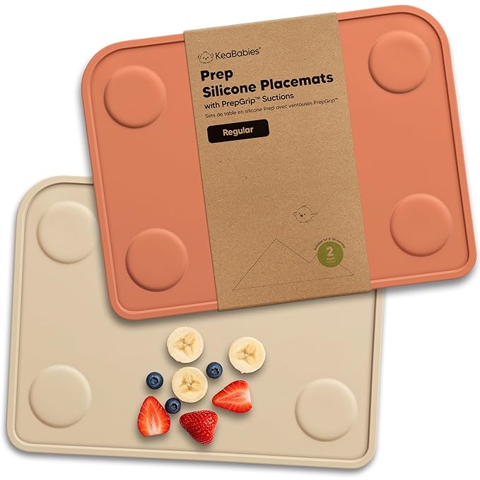 KeaBabies 2pk Silicone Placemats for Toddlers,Kids - 12x9 Non Slip Suction Baby Silicone Placemat for Restaurants,Dining Table,Travel,Easy to Clean,Food Grade/BPA-Free,Small Baby Table Mat(Terracotta)