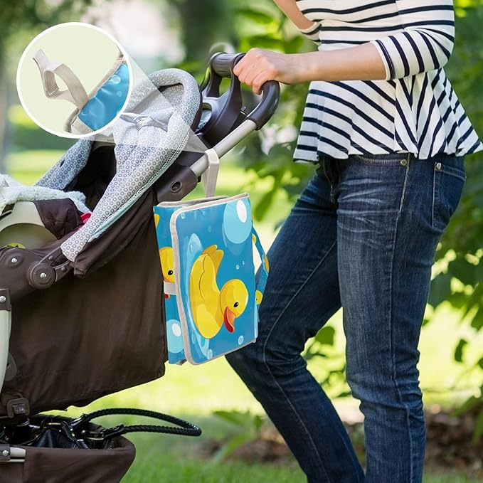 Yellow Rubber Ducks Blue Portable Changing Pad for Unisex Baby Toddler Waterproof Foldable Baby Changing Mat with Pillow & Shoulder Strap Travel Changing Kit for Gift Traveling Hiking
