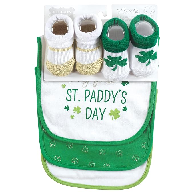 Hudson Baby Unisex Baby Cotton Bib and Sock Set, Lucky Lady, One Size