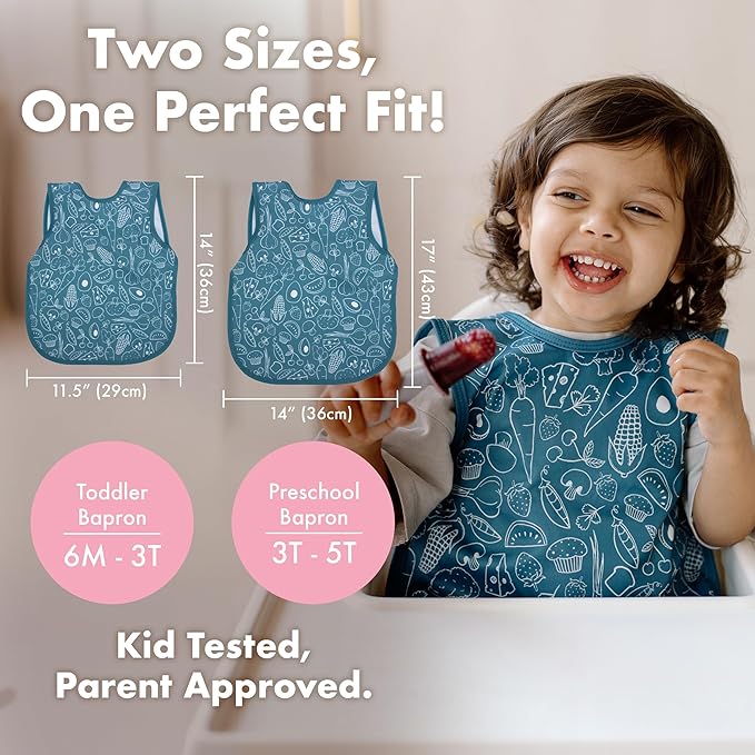 BapronBaby Neutral Foodie Bapron - No Neck Tie Safer Bib for Baby & Toddler - Soft Waterproof Stain Resistant - Machine Washable - Sz Preschool 3-5yrs
