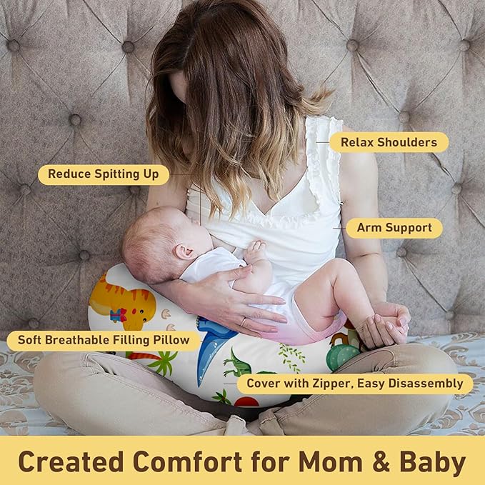 Dyoart Baby Nursing Pillow Cover,Personalized Name Comfortable Nursing Covers,Breastfeeding Pillow Slipcover for Bottle Feeding,Custom Gifts for Toddler Infant,Dinosaur(one Size)