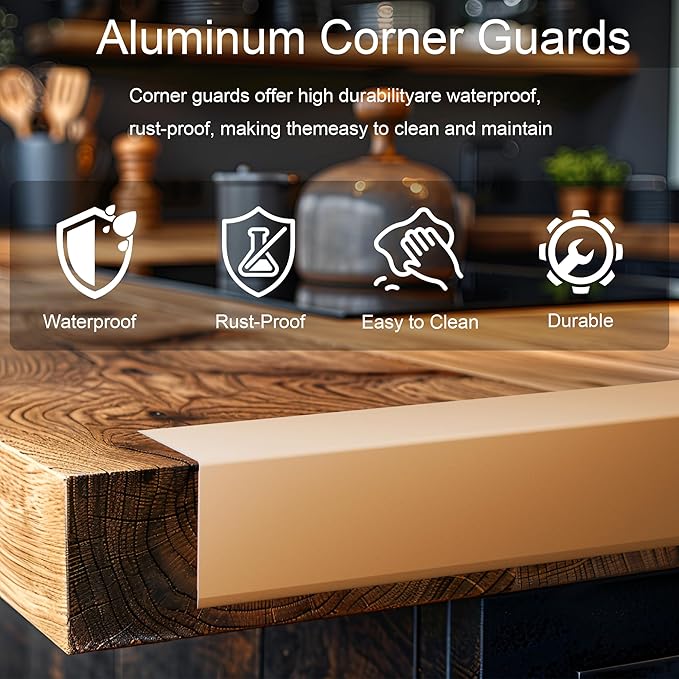4Pcs 36" Metal Corner Protectors, Aluminum Self-Adhesive Corner Guards, for Edge Protection & Decoration on Walls, Furniture, Cabinets, Kitchen Islands (Gold, 36"x0.7"x0.7")