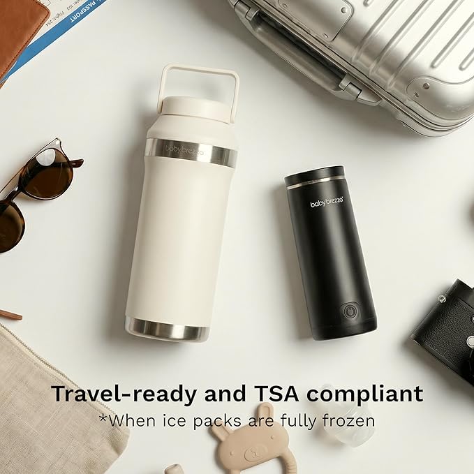 Baby Brezza All Day Portable Breastmilk Cooler, Large 20z Capacity, Insulated Travel Bottle Includes 2 Ice Packs + 2 Bottles, Sage Green