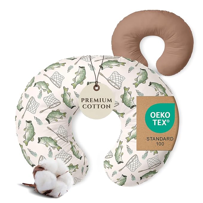 Pobibaby 1-Pack Premium Nursing Pillow Cover - Ultra Soft & Stretchy 96% Cotton, Breastfeeding Pillow Cover for Baby Boys and Girls (Gone Fishing)