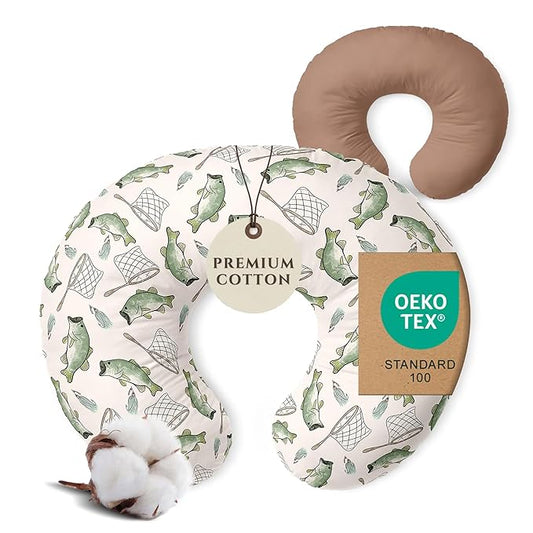 Pobibaby 1-Pack Premium Nursing Pillow Cover - Ultra Soft & Stretchy 96% Cotton, Breastfeeding Pillow Cover for Baby Boys and Girls (Gone Fishing)