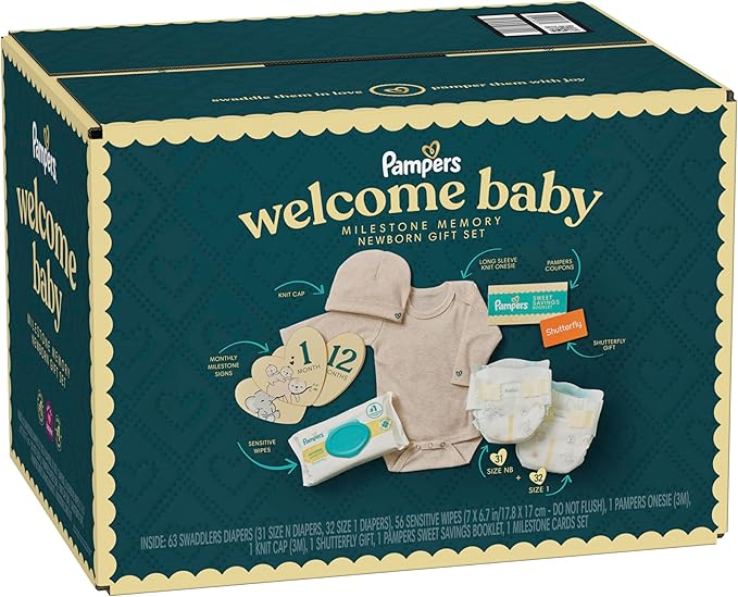 Pampers Gift Set, Disposable Diapers, Sensitive Wipes, & Milestone Gifts