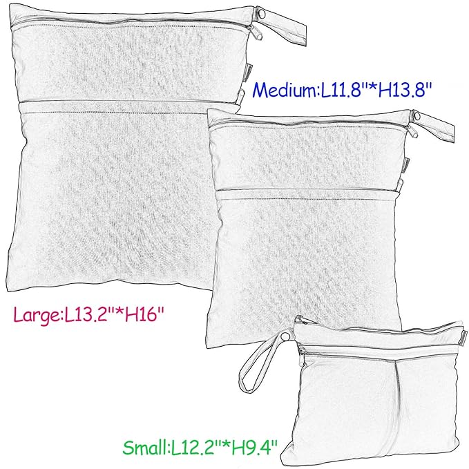 Damero 3Pcs Wet Dry Bag for Cloth Diaper, Swimsuit, Clothes, Ideal for Travel, Exercise, Daycare, Roomy and Water-Resistant(Purple Flowers)