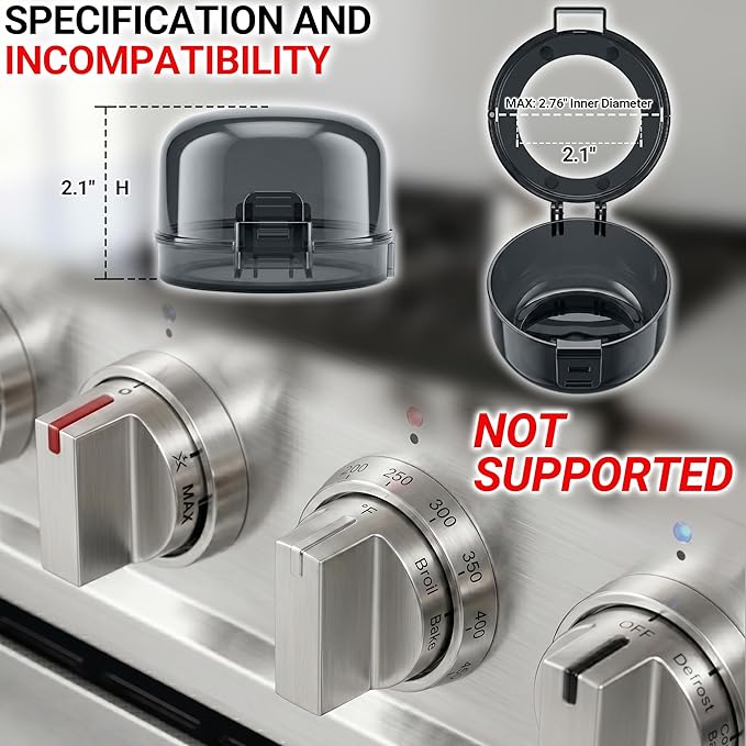 Stove Knob Safety Covers, V0-Grade Flame Retardant & Heat-Resistant, Universal Gas Knob Locks for Kitchen Stove & Oven, Oven Door Lock for Child Safety, Black (5 Covers + 1 Lock)