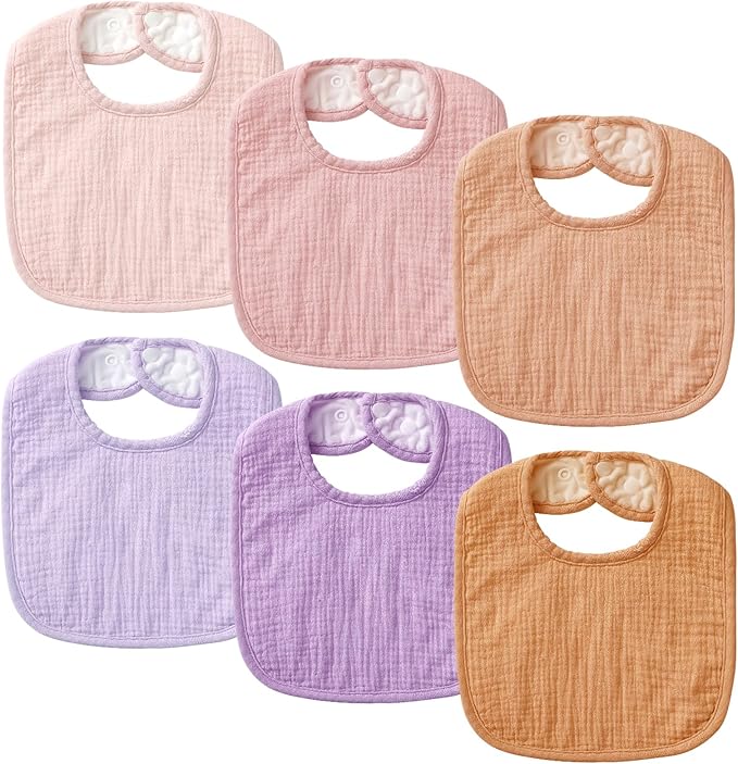 POIKSHARK 6-Pack Muslin Baby Bibs for Unisex Boys Girls, Cotton Baby Drool Bibs, Drooling and Teething Bibs for Infant