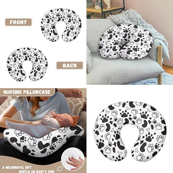 Dog Paws Print Baby Carseat Stroller Cover with U-Shaped Pillowcase for Boys Girls, Infant Toddler Privacy Nursing Breastfeeding Canopy, Grocery Shopping Cart Covers, 2 Piece