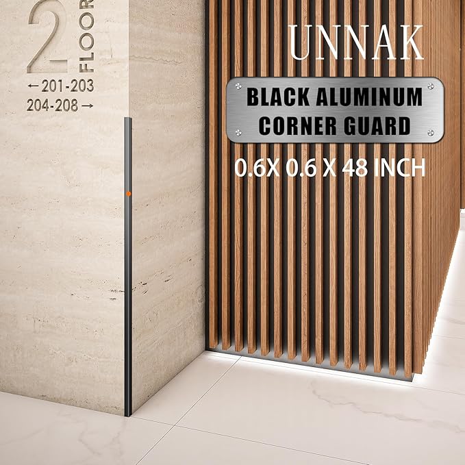 Aluminum Alloy Black Corner Guards 6PCS Thickness Wall Corner Protectors for Walls Right Angle Corner Protectors Guards L Shaped Metal Protectors 90° Angle, Corner Guards 19Ga (0.6x0.6X48.0 Inch)