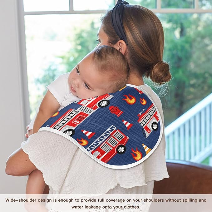 Fire Trucks Red Cars Burp Cloths Baby Boys Girls Absorbent Soft Cotton Burping Cloths Rags 4 Pack
