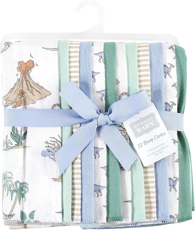 Hudson Baby Unisex Baby Cotton Flannel Burp Cloths Bundle, Boy Dino World, One Size