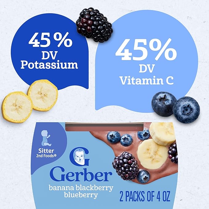 Gerber Stage 2 Baby Food, Banana Blackberry Blueberry Puree Tubs, No Artificial Colors or Flavors, Baby Puree, 2-Pack
