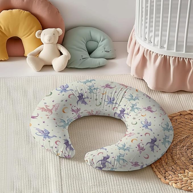 Watercolor Dragon Moon Stars Pattern Nursing Pillow Cover, Unisex Removable Breastfeeding Pillowcase Slipcover for Baby Girls Boys Newborns Toddlers, Cover Only