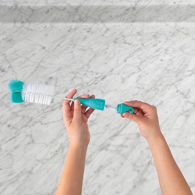 Nuby 2-Pack Bottle and Nipple Brush with Sponge Tip, Colors May Vary